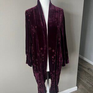Johnny Was Brand Burgundy Velvet Jacket with Stars - Size XS